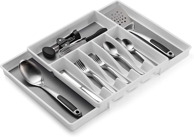 Expandable Cutlery Drawer Organizer, Flatware Drawer Tray for Silverware, Serving Utensils, Multi-Purpose Storage for Kitchen, Office, Bathroom Supplies