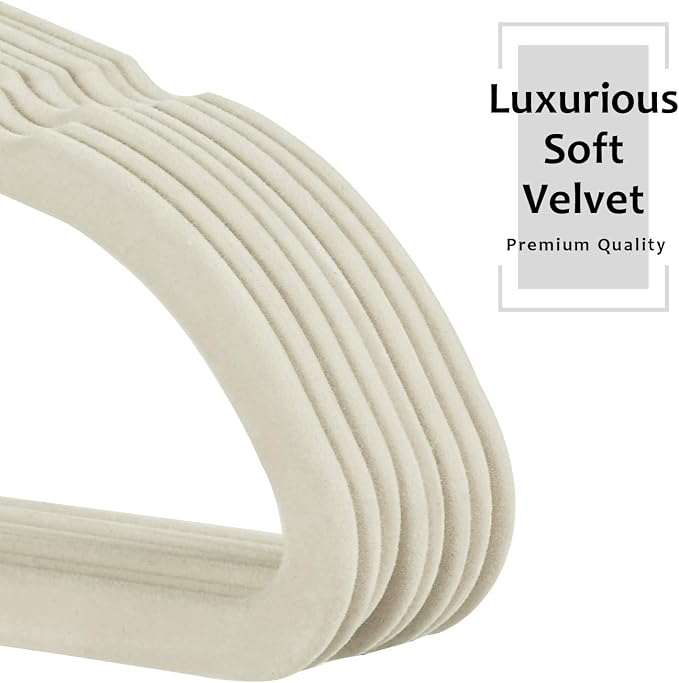 VECELO Premium Velvet Clothes Hangers Suit Heavy Duty (60 Pack)-Non Slip & Space-Saving with 8 Finger Clips & Tie Rack Excellent for Men and Women,Beige