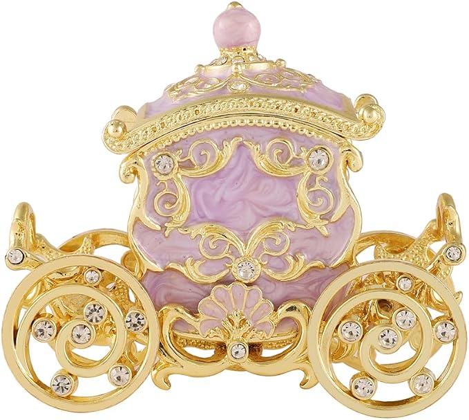 Retro Carriage Jewelry Trinket Box Enamel Ring Hold Boxes Hand-Painted Vintage Ornaments Craft Gift for Women Girls (Purple)