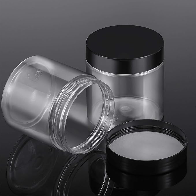 SATINIOR 12 Pack Plastic Container Jars with Lids Round Clear Travel Cosmetic Container Slime Jar for Toiletries, Lotion, Cream, Ointment, Makeup, Rhinestone, Sample, Kitchen Storage(8 oz,Black)