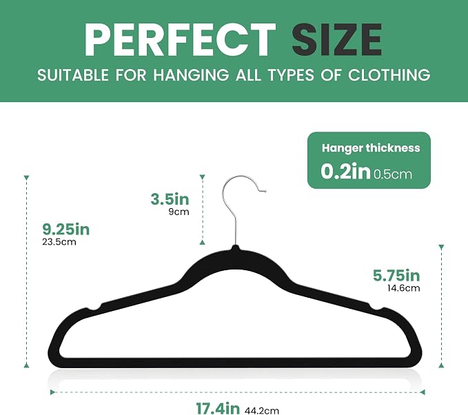 InfiniPower 50 Pack Velvet Hangers, Heavy Duty Clothes Hangers for Coat, Pants & Dress, Non-Slip Hanger Set with Shoulder Notches, 360° Swivel Hook, Space Saving Felt Hangers, Black