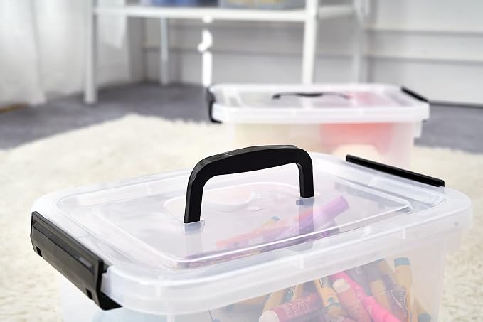Clear Storage Latch Box/Bin, 2-Pack Plastic Organizing Container with Handle and Lids (7 QT/16QT)