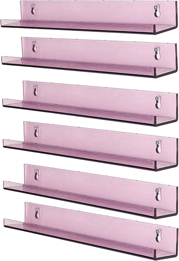 Sooyee 15 Inch Wall Shelves - Floating Shelf, Small Bookshelf for Kids Room, Hanging Shelves for Wall Storage, Toy Picture Ledge Display Shelf, 6 Pack, Violet
