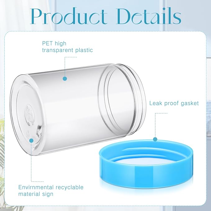 SATINIOR 12 Pack 12 oz Plastic Container Jars with Lids Round Clear Travel Cosmetic Container Slime Jars for Toiletries, Lotion, Cream, Ointments, Makeup, Rhinestone, Samples, Kitchen Storage(Blue)