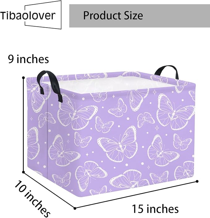 Rectangular Kids Storage Basket Baby Storage Basket with Handles for Home Kitchen Girls Cute Toy Storage Bin Organizer Shelf Book Room Decor(Purple Butterfly)