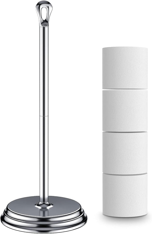 KASUNTO Toilet Paper Holder with Rustproof, Metal Free Standing Toilet Paper Stand Storage for Bathroom, Tissue Paper Roll Holder for Bathroom Accessories (Polished Chrome)