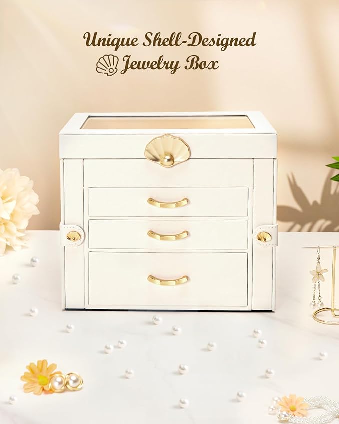 Enthralite Jewelry Box with 3 Drawers : Jewelry Display Organizer for Earrings Necklaces - Gift for Girls Women | White
