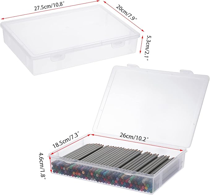 BTSKY Clear Plastic Storage Box with Flap Lid, Multipurpose Craft Organizers and Storage Box Art Supply Storage Organizer Plastic Sewing Box for Beads Pencils Notebooks, 4 Pack Medium