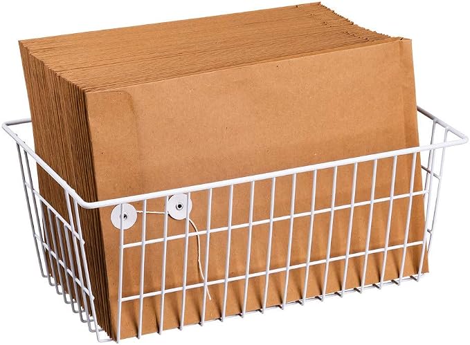 SANNO Freezer Baskets Wire Farmhouse Large Organizer Storage Bins Rack for Storage, Office, Bathroom, Pantry Organization with Handles-Set of 2, 15.7"