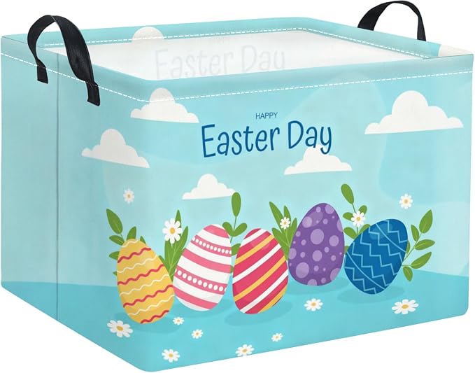 Rectangular Easter Basket for Home Kitchen Baby Girls Basket Cute Storage Bin Organizer Shelf Book Room Decor(Blue Egg)