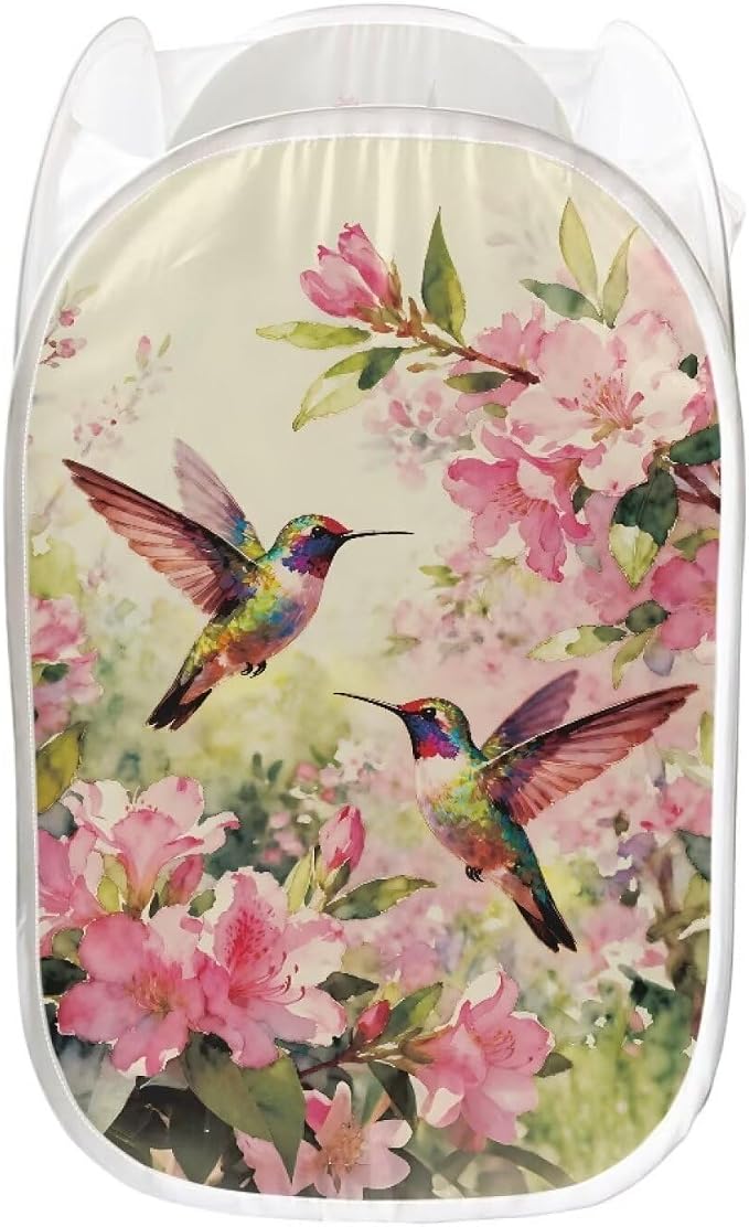 AFPANQZ Laundry Hamper Portable Collapsible for Storage and Easy to Open Folding Pop-Up Clothes Hampers Hummingbird Floral Nursery Baskets for College Dorm Hotel Home or Travel 61L