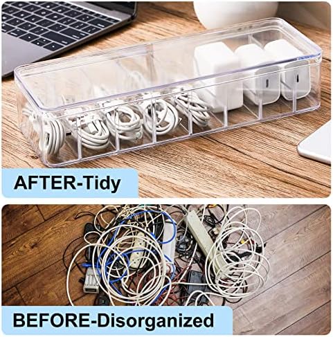 Tatuo Cord Organizer Box with Lid, Clear, 6 Pack