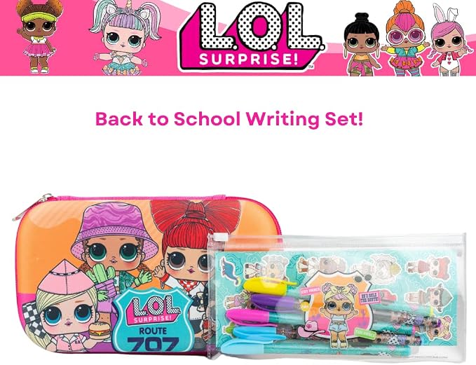 Innovative Designs LOL Surprise Dolls Pencil Case Set with LOL Stickers and Gel Pens for Girls, Molded with Zip Closure, Pink
