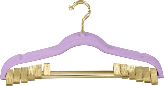 Simplify 6 Pack Velvet Hangers with Clips | Skirt and Pants | Slim Space Saving | Closet Organization | Non-Slip | Prevent Creases | Swivel Neck | Durable | Lavender