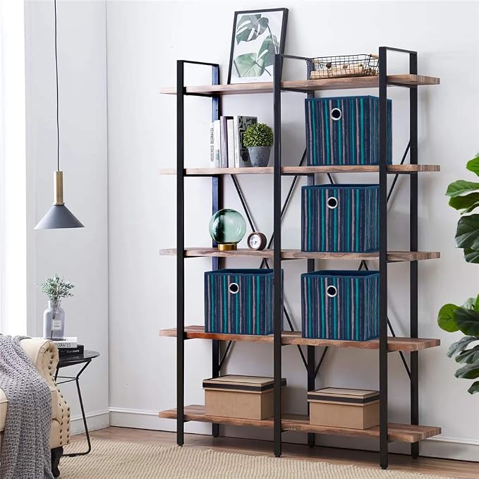 11x11x11 Inch 3 Pack Cube Storage Bins, Blue Fabric Storage Cubes with Teal & Khaki Vertical Gradient Stripes, Collapsible Cloth Storage Bins for Shelves Closet Cubbies