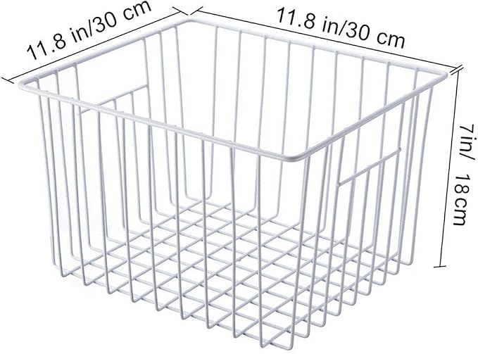 iPEGTOP Deep Refrigerator Freezer Baskets, Large Household Wire Storage Basket Bins Organizer with Handles for Kitchen, Pantry, Freezer, Cabinet, Closets, Pearl White, Set of 2