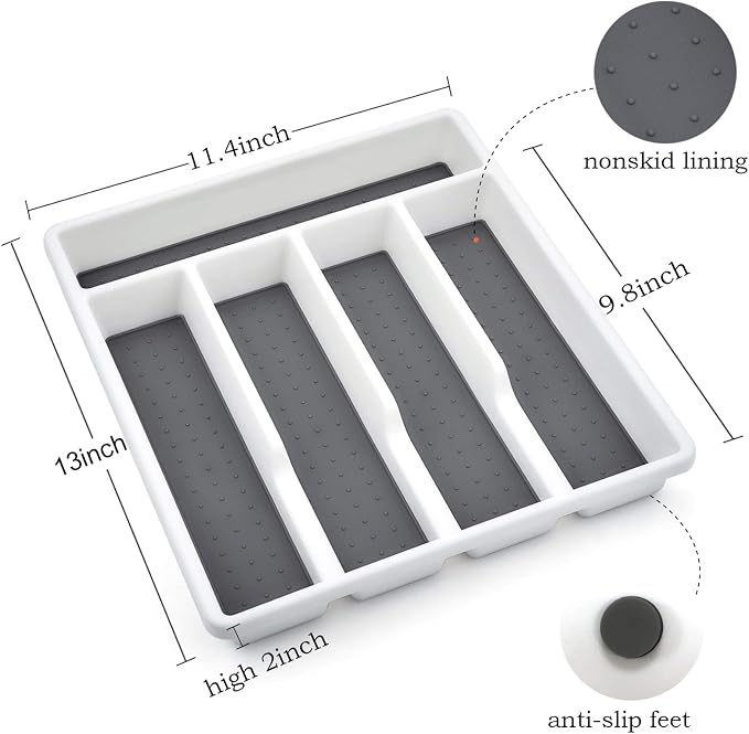 HaWare Silverware Tray for Drawer with Five Sections, Flatware Organizer/Cutlery Holder with Soft Grip Lining and Non-slip Rubber Feet, Multi-Purpose Storage for Kitchen, Office, Bathroom Supplies