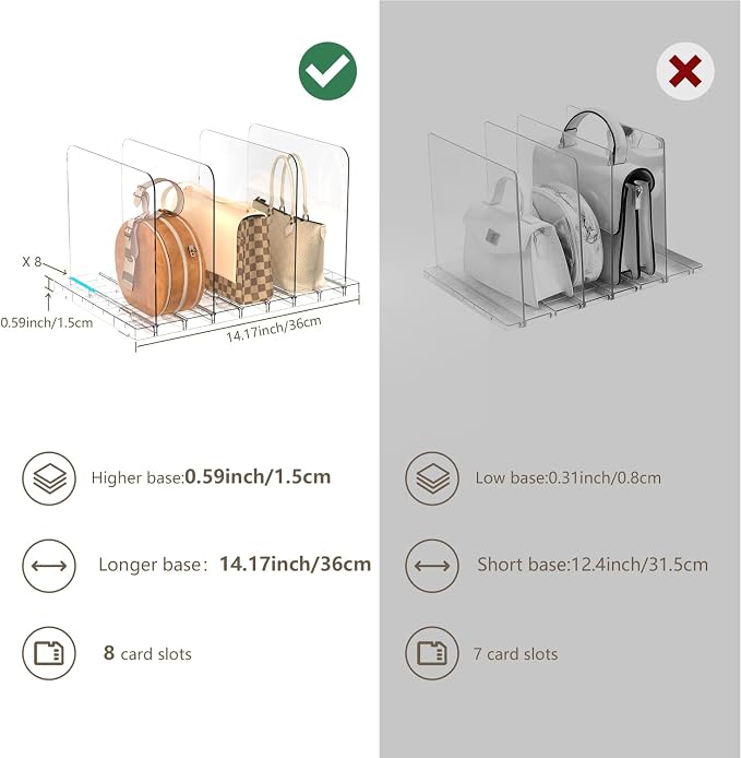 ANTOWIN 2 Pack Shelf Divider, Purse Organizers for Closet, Adjustable Handbag Separators, Storage Organizer in Bedroom, Office, Easy to Install and Clean