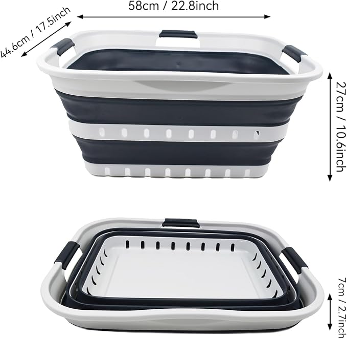 SAMMART 42L (11 gallon) Collapsible Plastic Laundry Basket - Foldable Pop Up Storage Container/Organizer - Space Saving Hamper/Basket (1, Grey/Slate Grey)