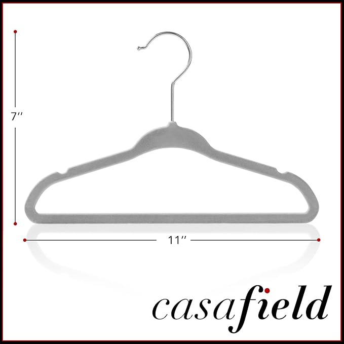 Casafield 100 Velvet Baby Hangers - 11" Size for Infant & Toddler Clothes - Gray