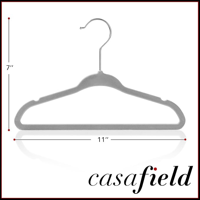 Casafield 50 Velvet Baby Hangers - 11" Size for Infant & Toddler Clothes - Gray
