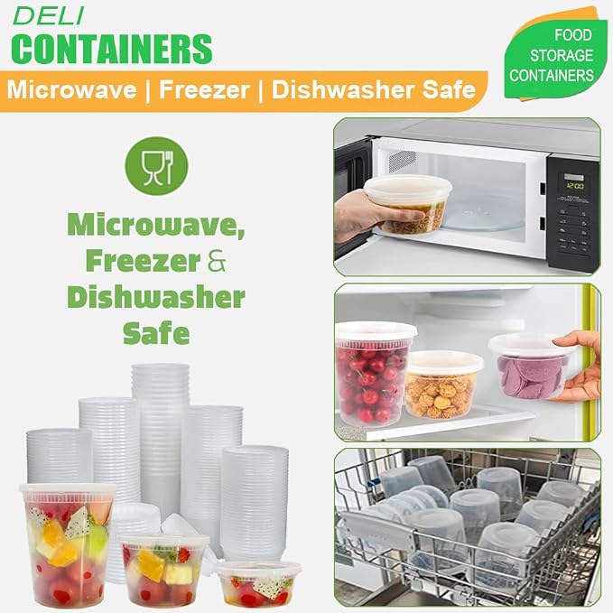 80 Sets Deli Containers with Lids, 32/16/8 oz Food Storage Containers with Lids, BPA Free Leakproof Freezer Storage Containers, Microwave | Dishwasher | Freezer Safe
