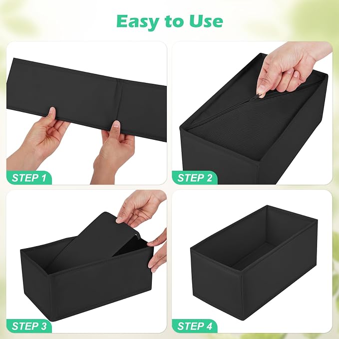 Drawer Clothes Organizer 16-Pack, Black 3 Sizes Underwear Drawer Dividers, Fabric Folding Wardrobe Organizer, Can Store Baby Clothes, Bras, Underwear, Panties, Belts, Socks, Ties