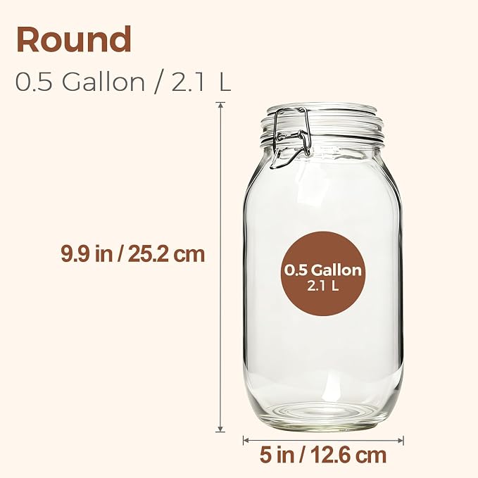 ComSaf 71oz Glass Canisters with Airtight Clamp Lids (Set of 3), 2.1L Large Fermentation & Pantry Jars for Bulk Food Storage, Ideal for Flour, Sugar, Sourdough Starter, and Pickling - 2.2 Quart
