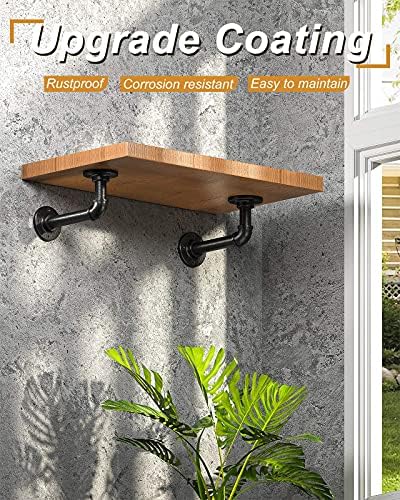 LuckIn 10 Pack Pipe Shelf Brackets for DIY 8 10 12 14 Inch Floating Shelves, Industrial Style, Matte Black