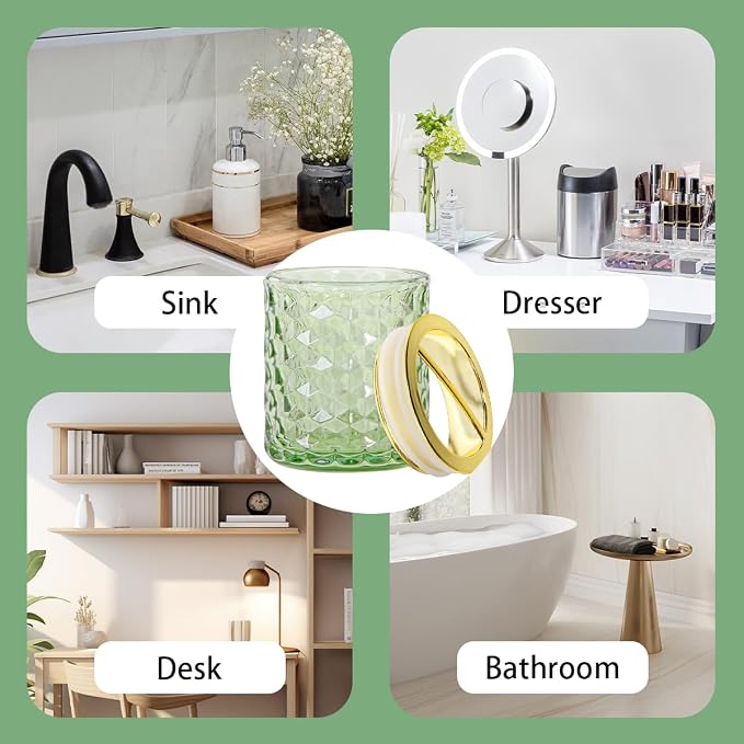 2pcs Green Toothbrush Holders for Bathrooms, Glass Toothbrush Holder and Bathroom Tumbler Set, Gold Tooth Brush Cup Holder, Bathroom Counter Organizer for Brushes, Toothpaste