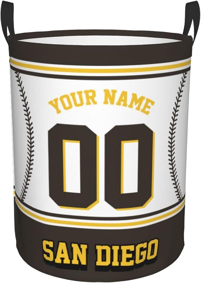 Custom San Diego Laundry Hamper Personalized Laundry Basket Customized Name And Number Collapsible Storage Basket for Bedroom Bathroom Living Room Baseball Fan Gifts