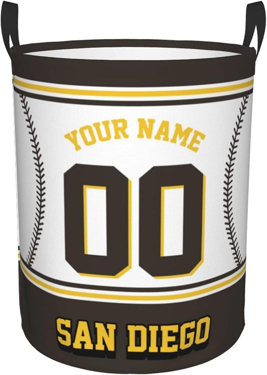 Custom San Diego Laundry Hamper Personalized Laundry Basket Customized Name And Number Collapsible Storage Basket for Bedroom Bathroom Living Room Baseball Fan Gifts