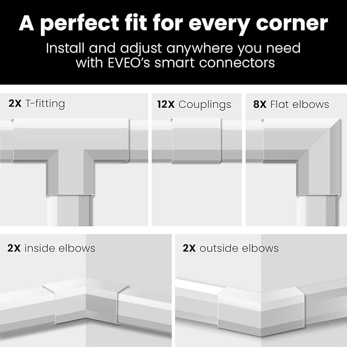 EVEO Cable Hider Wall 306” - Cable Raceway Cord Hider - Wire Covers for Cords on Wall, Cord Cover, Wall Cable Hider, Cable Concealer, Wire Hiders for TV on Wall - 20X (L16 W0.95 H0.5) - Medium | Beige