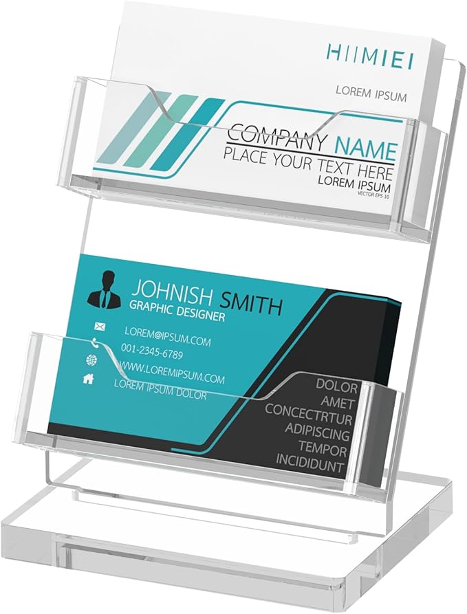 HIIMIEI Business Card Holder Desk, Acrylic Business Card Display, 2 Tier Clear Business Card Stand for Office, Exhibition, Meeting, Home, 120 Card Capacity