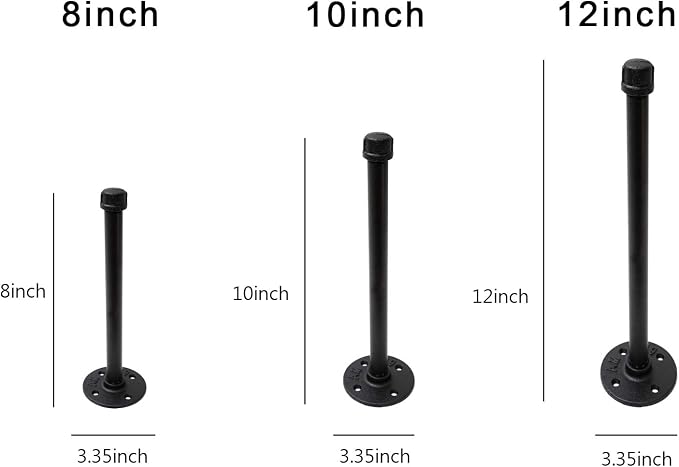 1/2" Industrial Black Iron Pipe Shelf Brackets, Rustic Wall Mounted DIY Shelving Bracket Hanging Custom Pipe Brackets for Floating Shelves (12 Inch, Piece, 6.0)