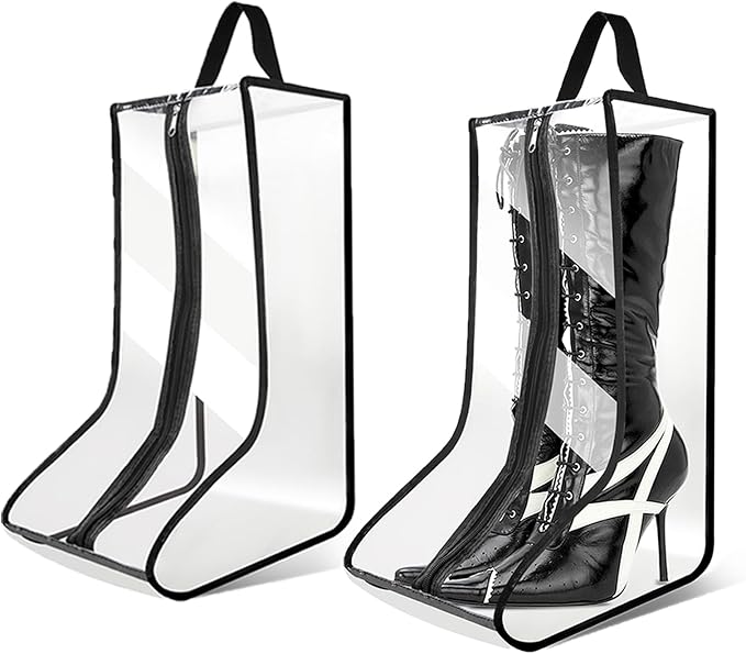 CiBiZi 2Pack Black Tall Boot Bags Organizer for Travel Waterproof Cowboy Boots Bags for Storage Portable Shoe Travel Bags for Women Men Hangable Ski Boot Bags Dust-free Shoe Bags(Clear Large)