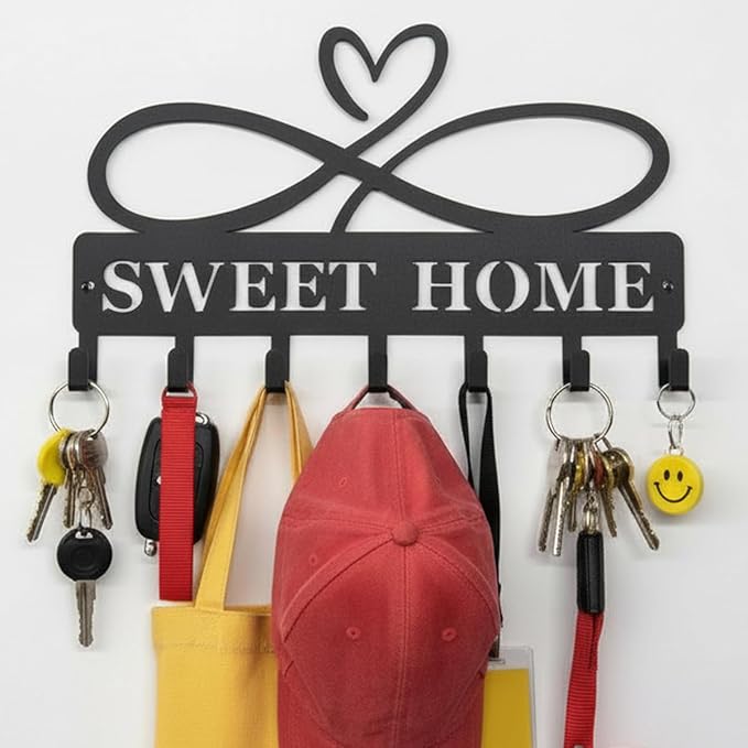 Key Holder Wall Mount, 12 Inch Key Holder Hook for Wall, Metal Key Rack for Housewarming Gift, Black