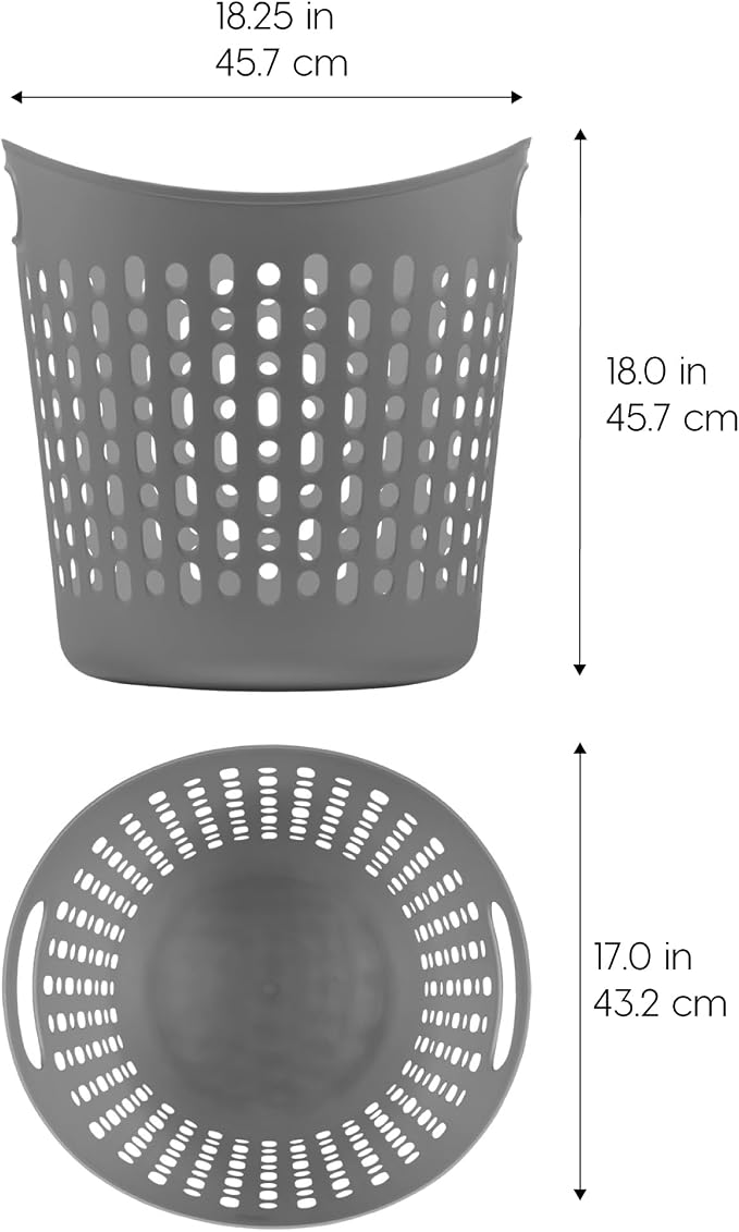 IRIS USA Plastic Laundry Basket Hamper, 3-Pack, 40L / 10 Gal Flexible Dirty Clothes Bag with Ventilation Holes, Bedroom Bathroom Apartment Dorm Laundry Room Blanket Pillow Trinkets Organization, Gray