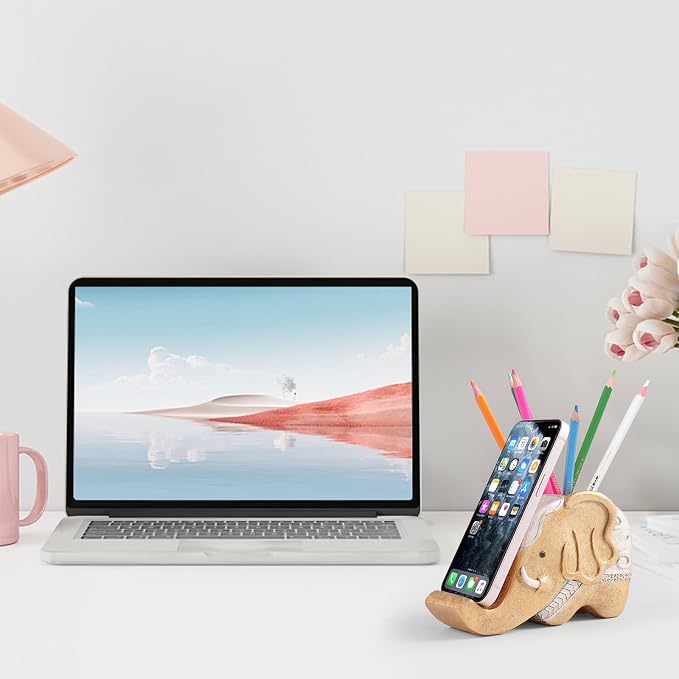 MOKANI Elephant Pencil Holder with Phone Stand, Elephant Gifts for Women | Office Home Desk Organizer Accessories Cute Desk Decor Decorations Thanksgiving Christmas Christmas Gift