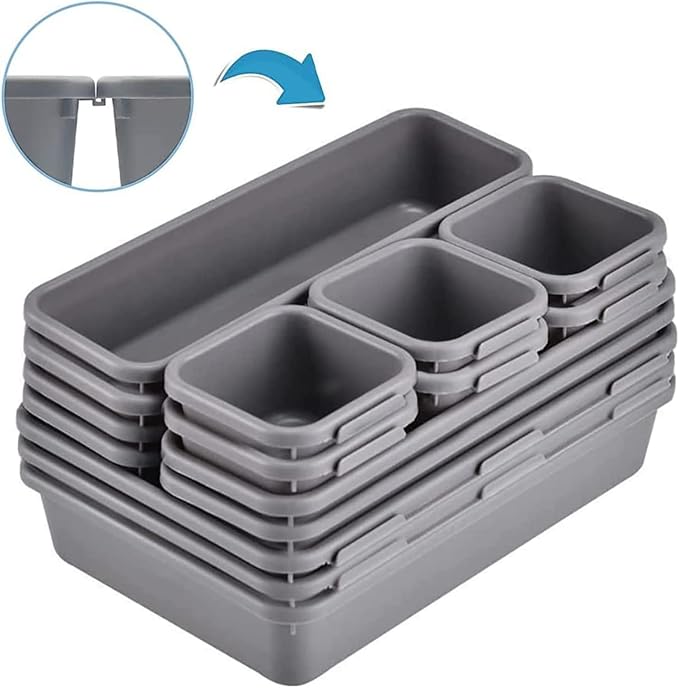 Kutesna 15 PCS Interlocking Desk Drawer Organizer Separator for Office,Bathroom,Kitchen,Makeup（Black）