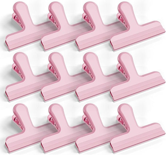 HOUSE AGAIN 12 Pack Stainless Steel Chip Bag Clips Covered with Silicone - NO More Sharp Edges - Color Coded for Food Bags - Air Tight Seal, Heavy Duty for Kitchen and Office, 3 Inches Wide, Pink