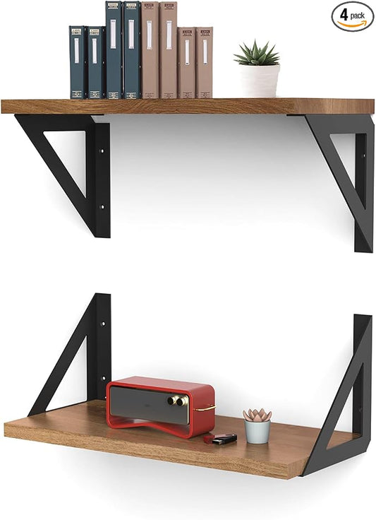 Heavy Duty Shelf Bracket 8 Inch, 4 Pack Black Brackets Right Angle Triangle Wall Mount, Durable for Garage & Workshop Organization