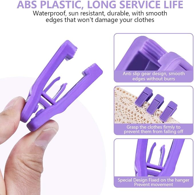 KISEER 40 Pcs Plastic Baby Hanger Clips Slim-line Finger Clips Set for Clothes Hanger Velvet Hanger (Purple)