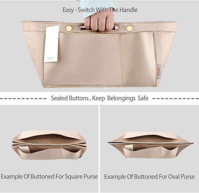 ZTUJO Purse Organizer Insert For Handbags, Silky Bag Organizer With 2 Zippers For Speedy Neverful Tote and More (Beige, XX-Large)