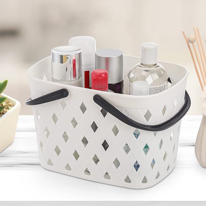 Hacaroa 3 Pack Portable Shower Caddy with Handles, Plastic Tote Storage Basket Toiletry Organizer Bin for Holding Soap, Shampoo, Cosmetics, Bathroom, College Dorm, Kitchen, Camp, Gym, 3 Colors