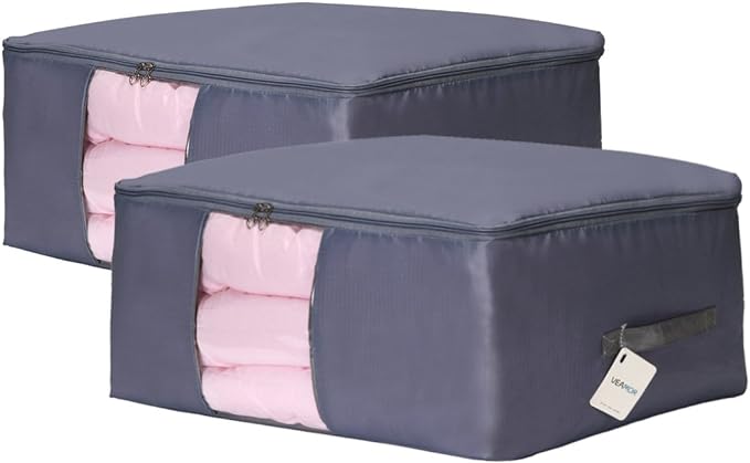 Comforter Storage Bags Pack of 2,Pillow Beddings/Blanket Clothes Organizer Storage Containers with Zippers,Breathable and Moistureproof(Grey 2pcs, XXL)