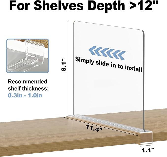 Purse Organizer for Closet Shelf Dividers: 16-Pack Adjustable Clear Acrylic Bag Storage Organizer for Handbags, Sweaters, Towels, Jeans and Shoes on Wood Shelves
