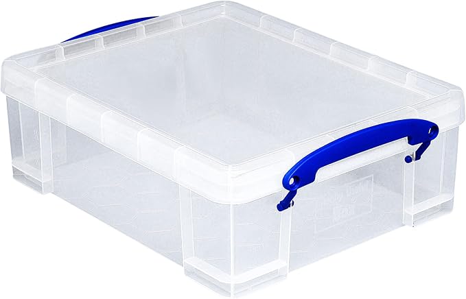 Really Useful Box 4 Pack Storage Bins, Clear Plastic Stackable Organizing Totes, 8.1 Liter