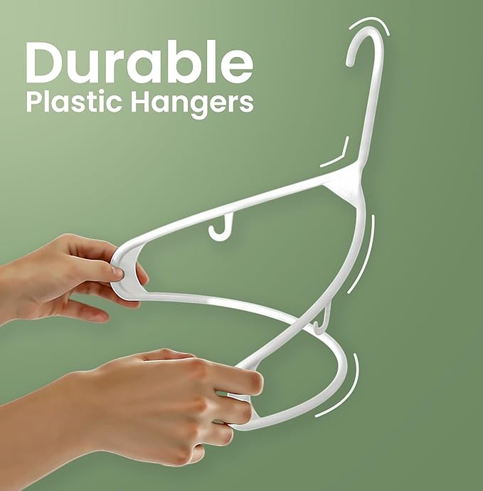 Utopia Home Plastic Hangers 100 Pack – Built-in Strap Hooks White | Space saving | Durable & strong | Closet organizer | Clothes hangers | Ideal for shirts, pants, skirts & coats