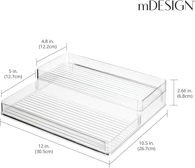 mDesign Plastic Kitchen Food Storage Organizer Shelves, Spice Rack Holder for Cabinet, Cupboard, Countertop, Pantry - Holds Jars, Baking Supplies, Canned Food - 2 Levels - 2 Pack - Clear